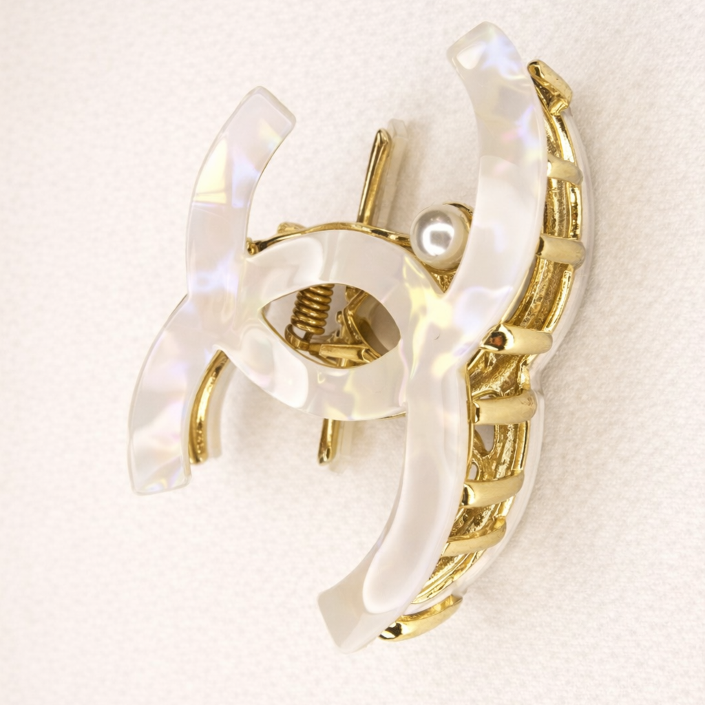 egantní skřipec do vlasů DIANE se zlatými detaily čirý3